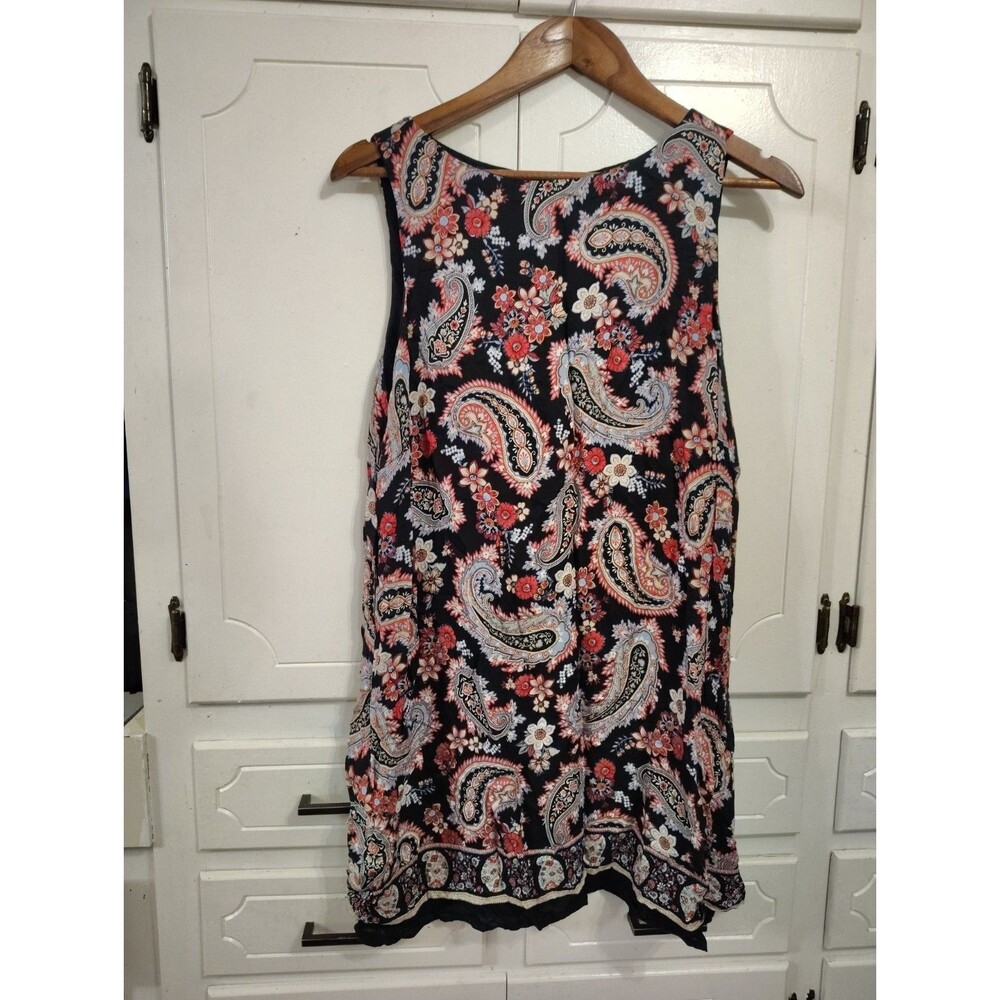 J.Jill Layered Dipped-Hem Tunic Top Black Retro Paisley Size Medium